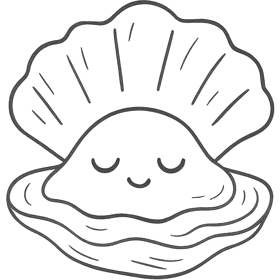 Cute oyster with a sleepy expression in hand drawn style, transparent background emoji
