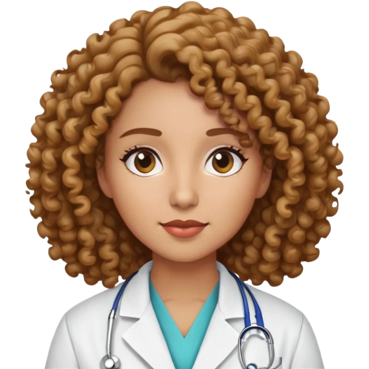 woman with curly hair, light brown skin, wearing hospital lab coat emoji