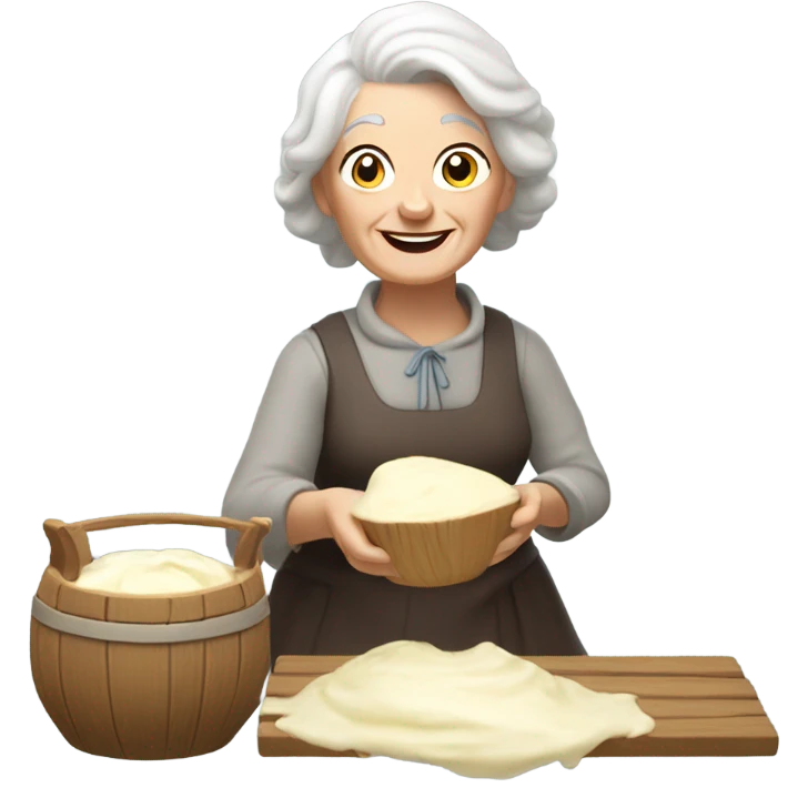 Old Caucasian lady white hair churning butter up and down emoji