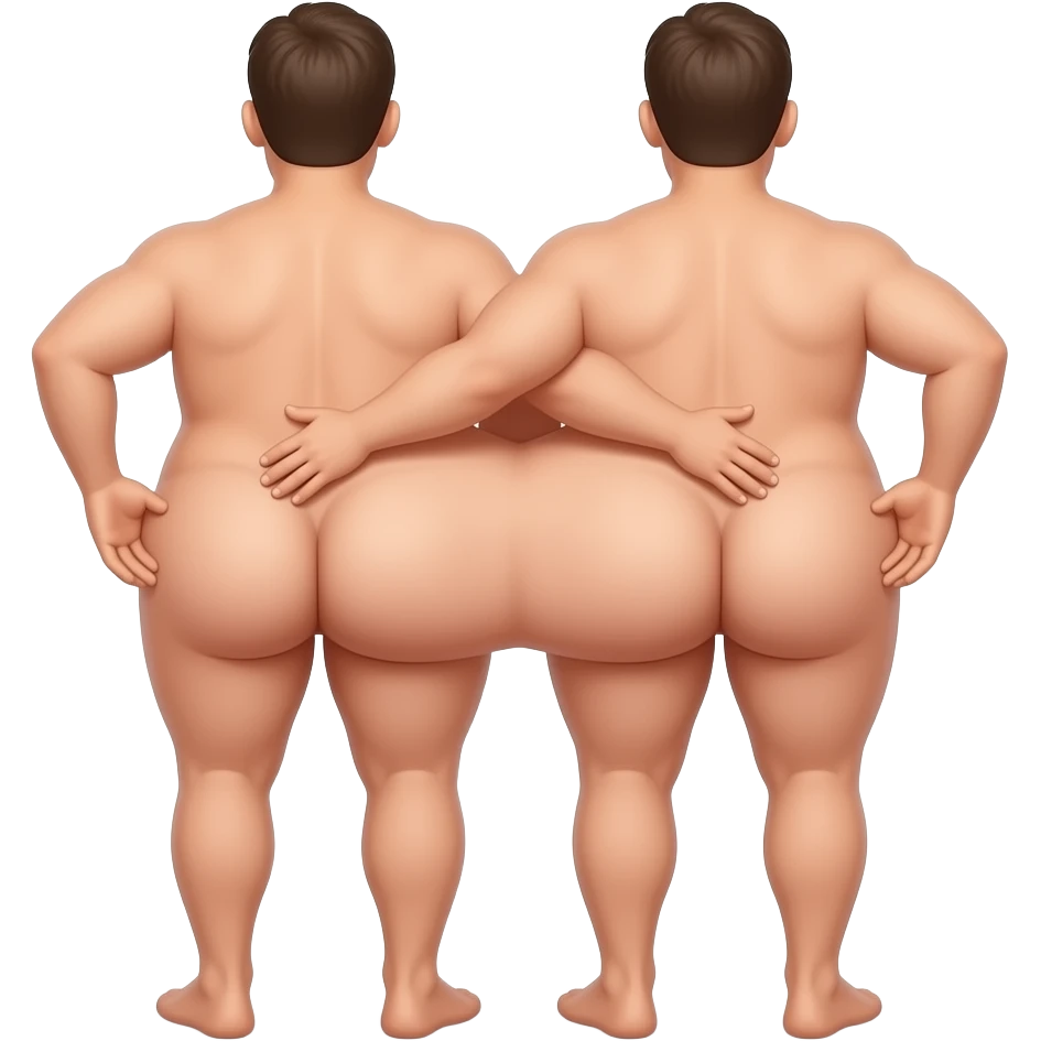 Two naked men rubbing their big butts against each other. emoji