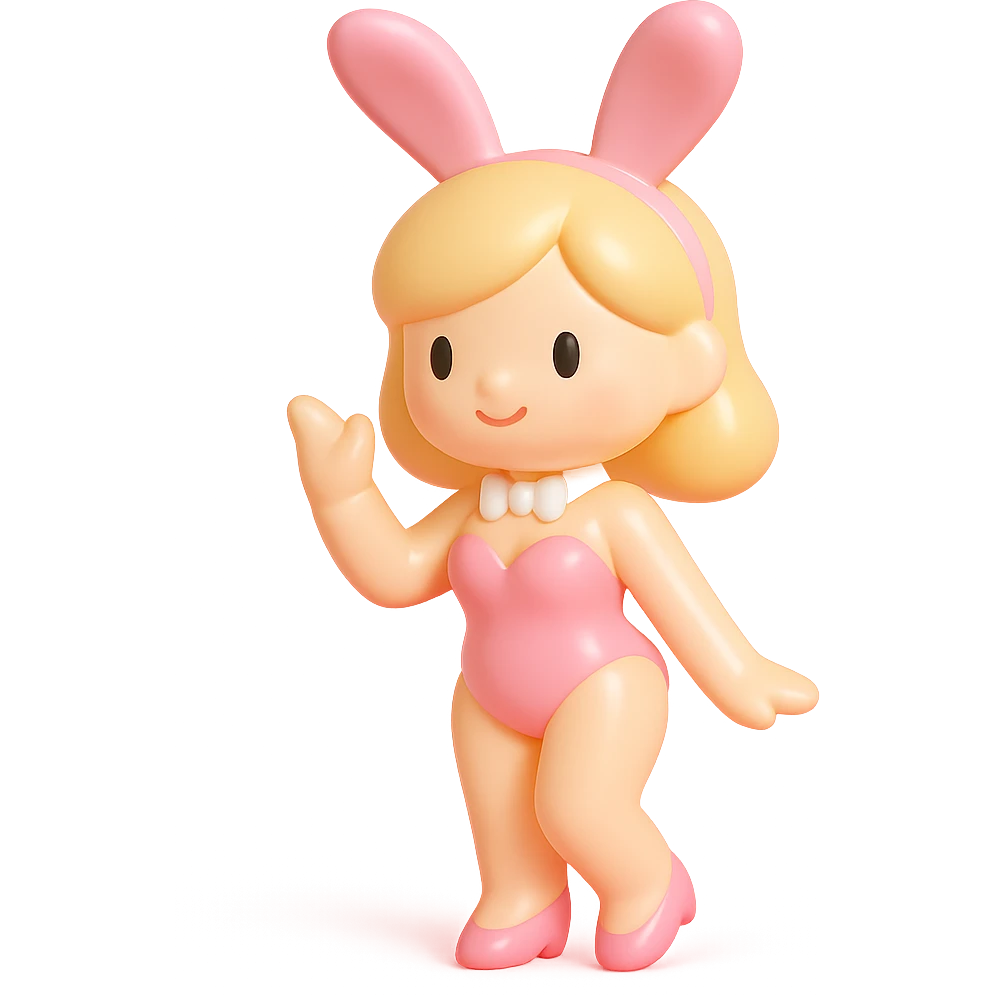 PlayBoy Bunny girl, pink suit, bunny ears, playful pose emoji