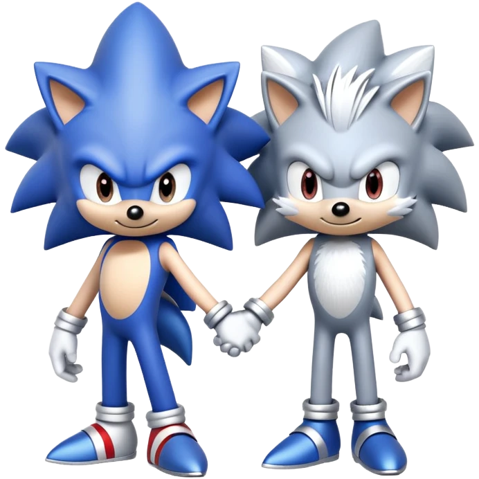 Blue Sonic the Hedgehog and silver-colored Silver the Hedgehog holding hands together side by side emoji