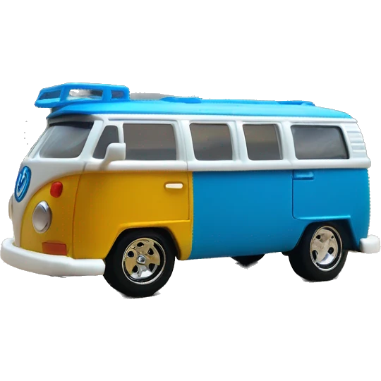 Side view.Mattel hot wheels Volkswagen Kool Kombi.tooned.car.blue  emoji