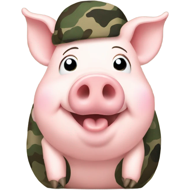 happy pig dressed in camo emoji