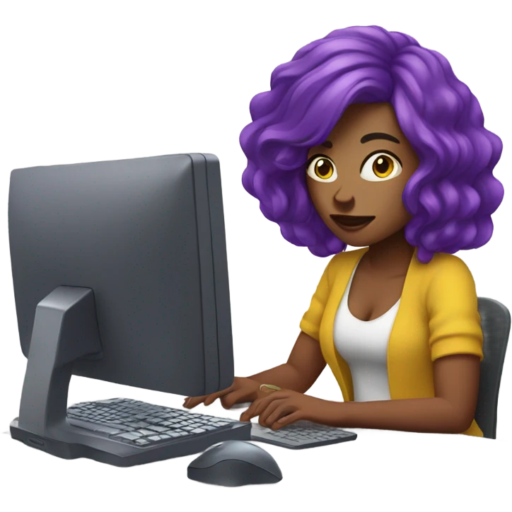 purple hair woman work on computer emoji