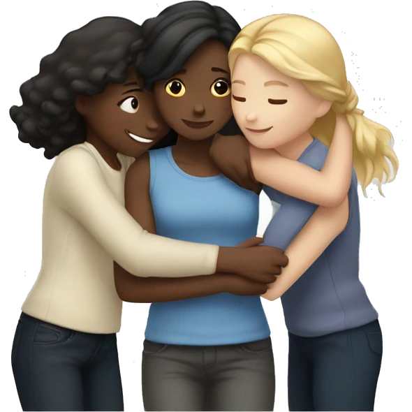 Hug three girls, one Black One, White, With Brown air and One with blond hair emoji
