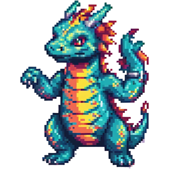 dancing dragon pixel art style retro game look emoji