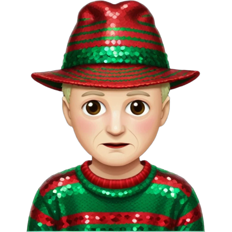 Freddy Krueger with red and green stripe sequin sweater, dark brown sequin hat emoji