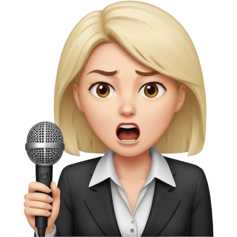 a office woman presenting her idea with microphone
a manager yelling in anger
the office woman stops and fears emoji
