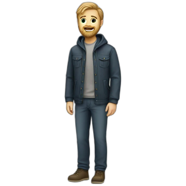 white male with beard in jacket and pants emoji