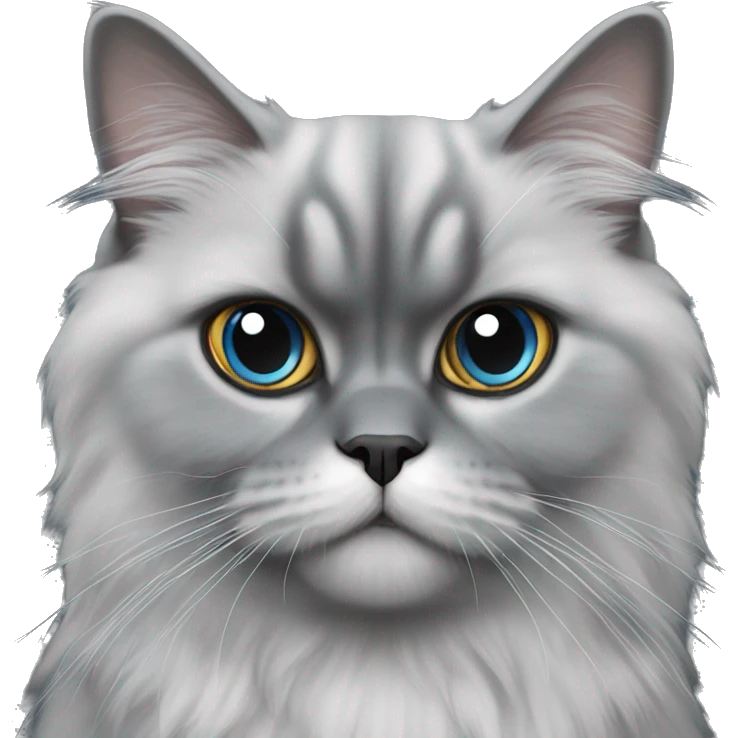 Blue eyed grey Persian cat with black ears emoji