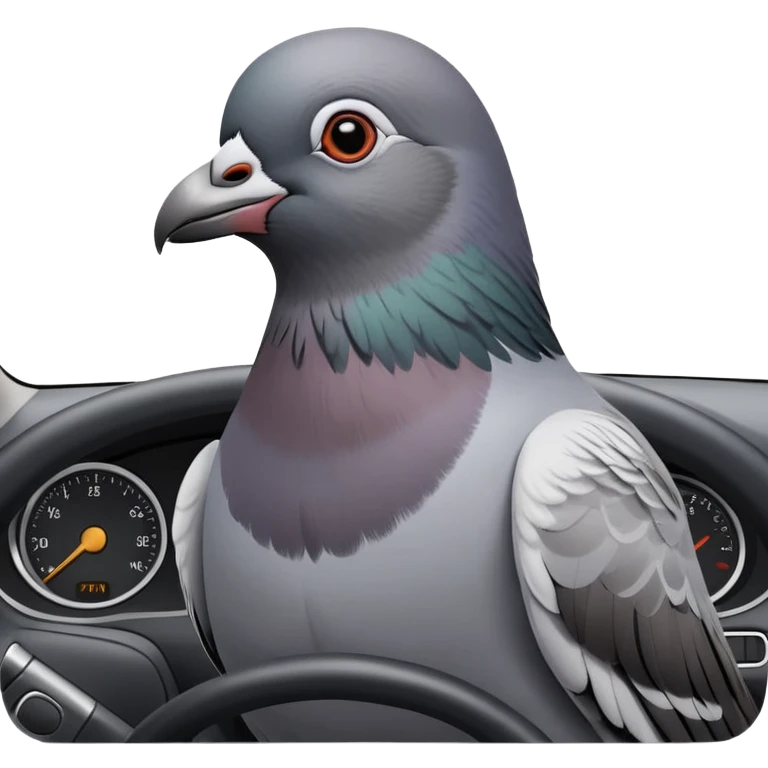 pigeon parking a car, bird using steering wheel and parking emoji