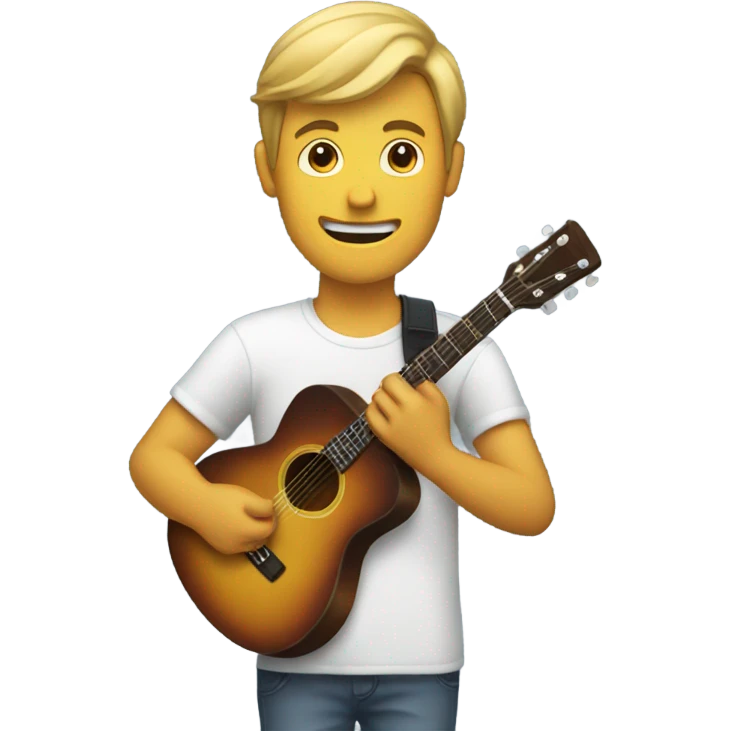 A guy holding a iphone and guitar  emoji