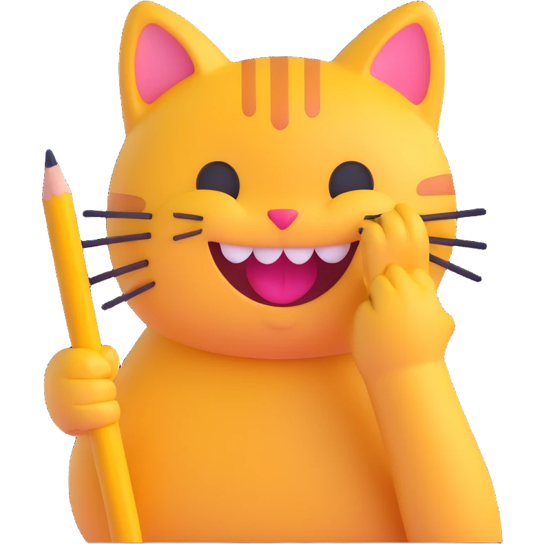 cat holding a pencil and drawing smiley faces emoji