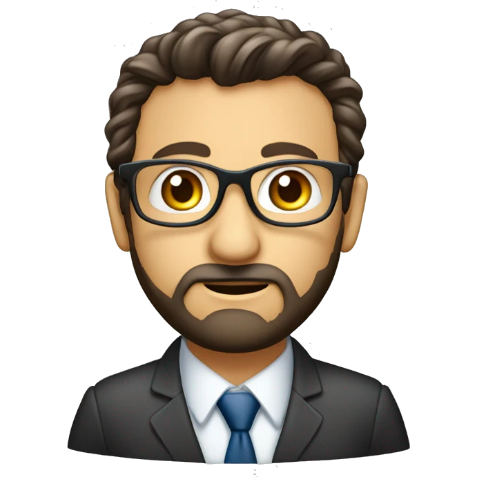 auditor-jovem de terno gravata vermelha barba baixinha olhos com de mel moreno claro e um pouco forte emoji