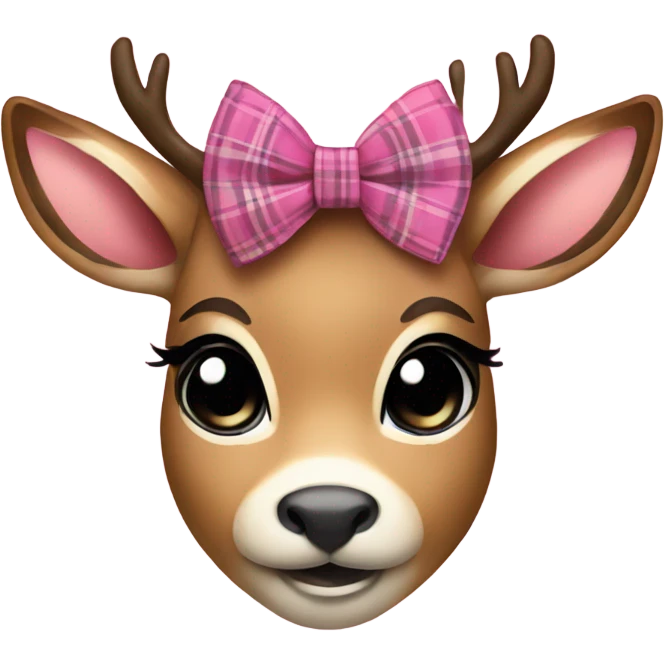 Cute deer and pink plaid bow  emoji