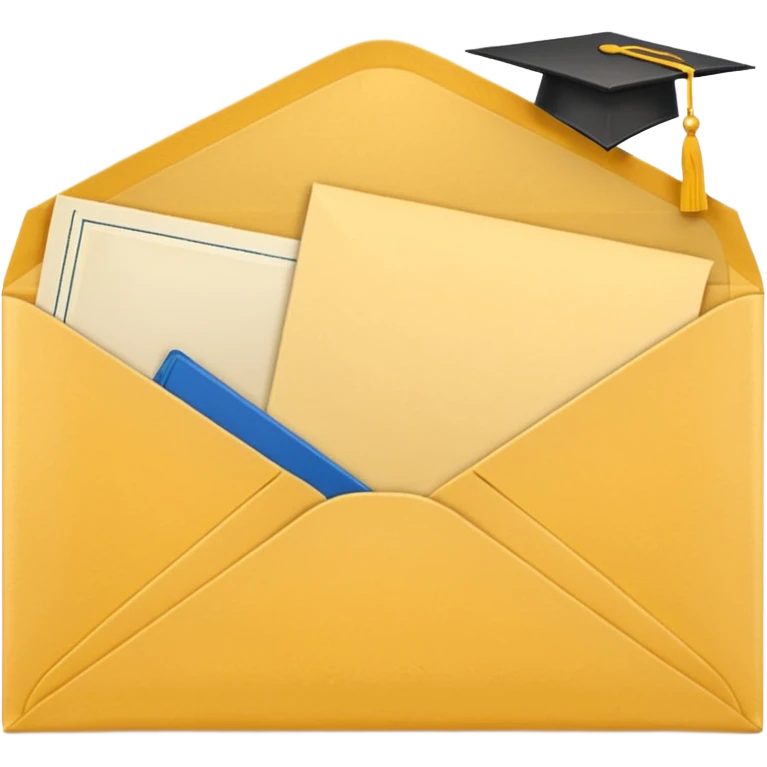 A simple emoji-style icon of a yellow manila envelope, flat and minimal, with clean edges, subtle paper texture, and a small graduation 2017 logo on the front, conveying academic completion and archived records. emoji