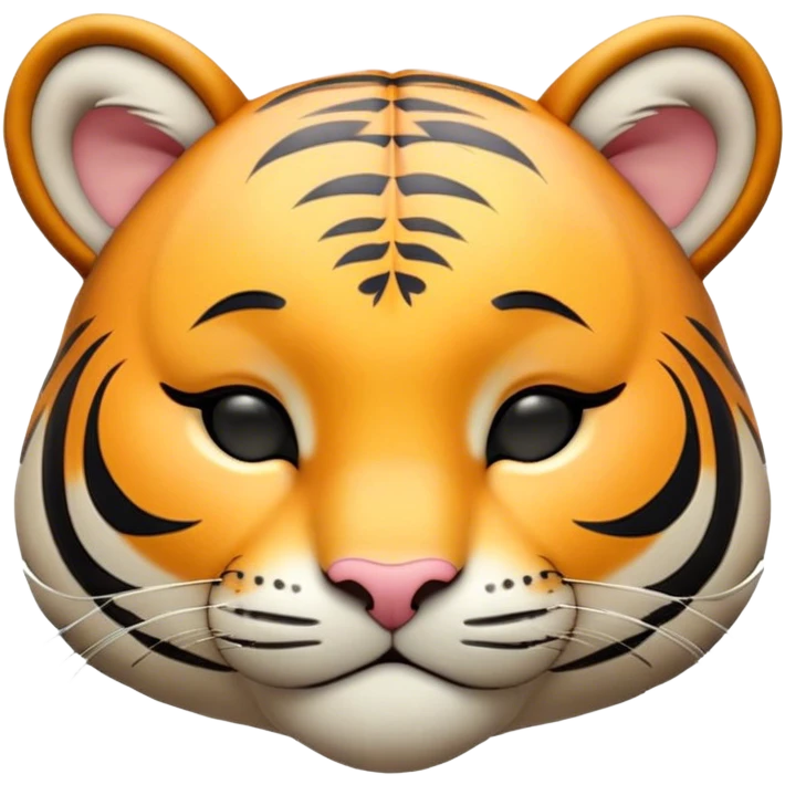 Meme-Worthy cute Sleeping Tiger Cub Portrait Emoji, Head resting peacefully with a contented smile, showcasing a luxuriously soft, striped form and eyes gently closed in serene slumber, Simplified yet comically adorable features, highly detailed, glowing with a soft, drowsy wild light, high shine, relaxed and utterly lovable, stylized with an air of playful laziness, bright and heartwarming, soft glowing outline, capturing the essence of a sleeping tiger cub that feels destined to become the next viral icon of adorable rest! emoji