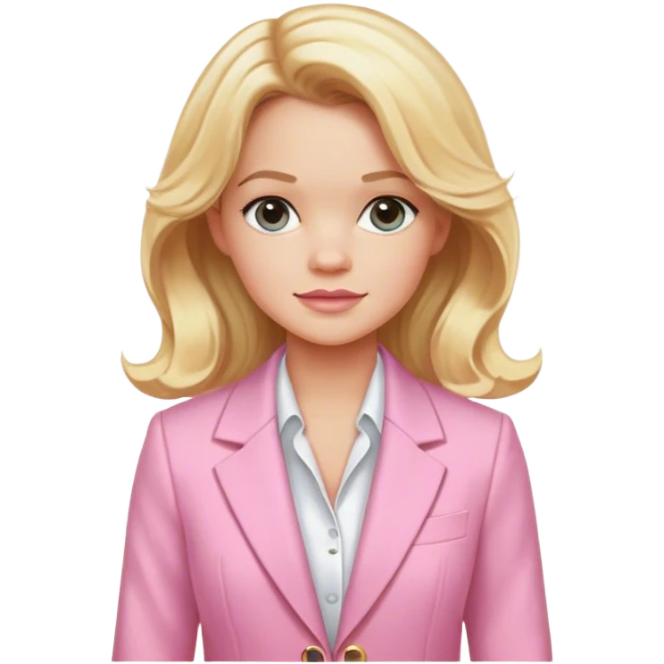 Elle woods with wavy blonde hair , a baby pink blazer with a white undershirt  emoji