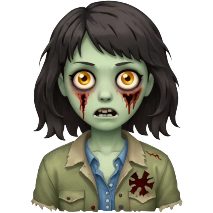 A zombie with big wavy dark hair and short bangs emoji