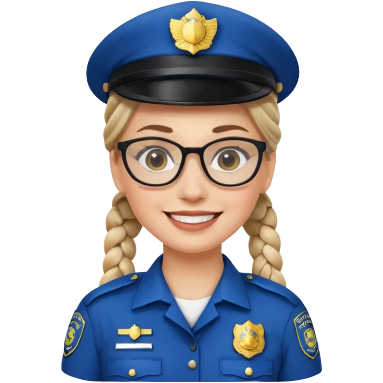 white woman, braided hair, wear police's uniform and glasses emoji