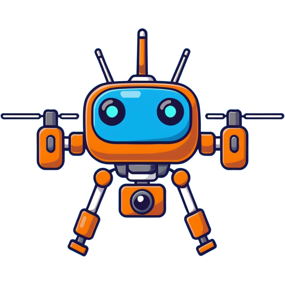 Murder Drones N character, robotic drone with menacing blue eyes, metallic body with blue accents emoji