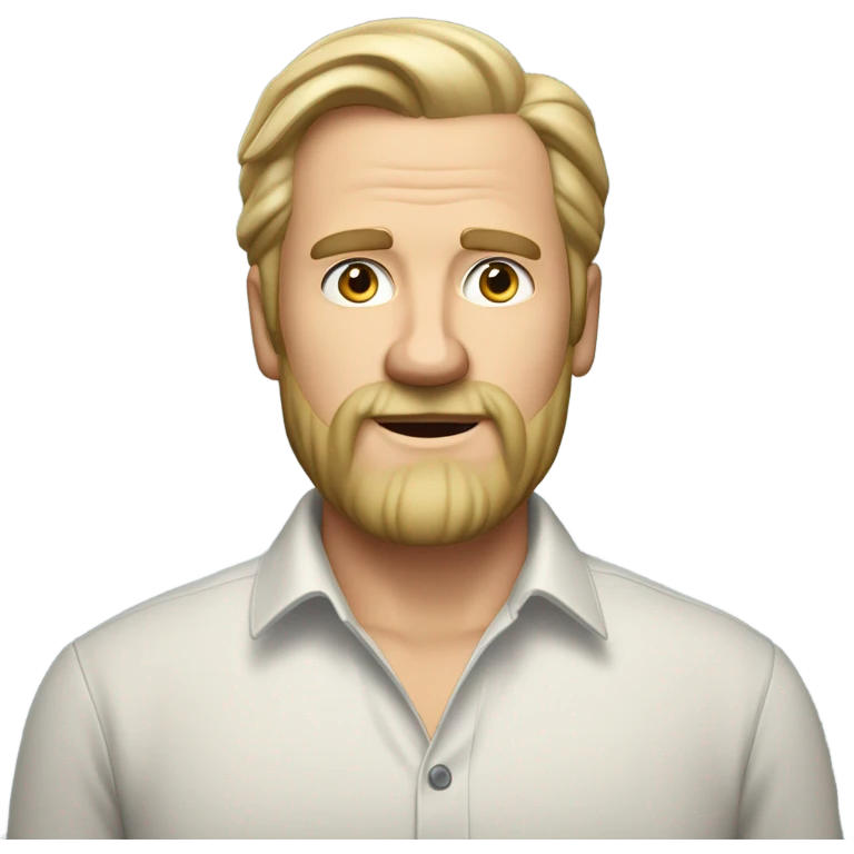 middle aged english man, short slicked back hair blonde, blonde medium length size full beard, in a smart unbuttoned shirt. emoji