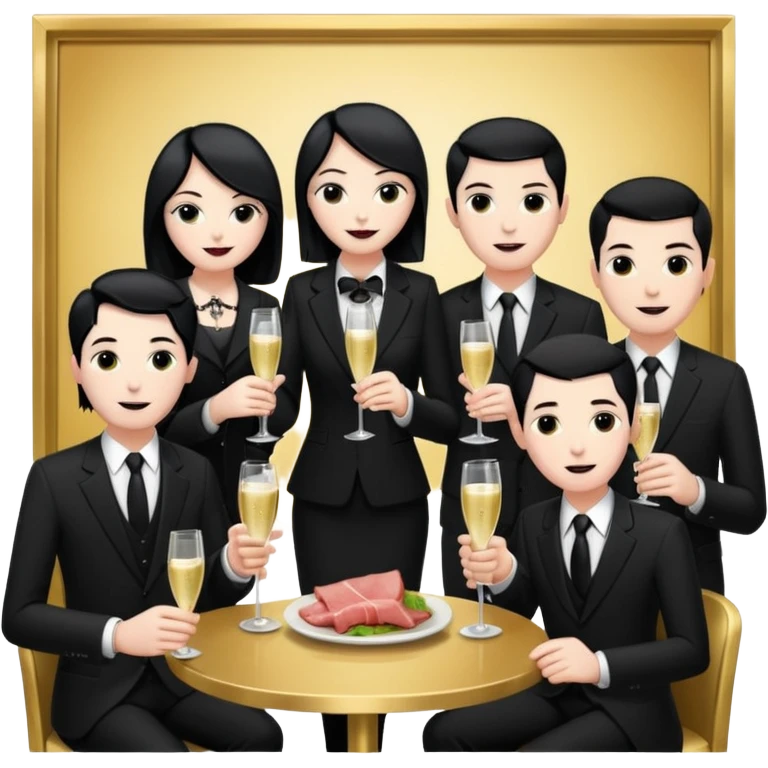 goth corporate executives enjoying champagne Party at SPAM meat cafe paris LANDSCAPE  emoji