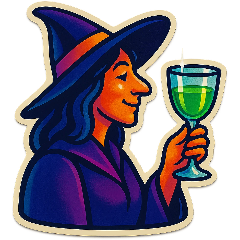 A sticker of a witch with a glass of absinthe emoji