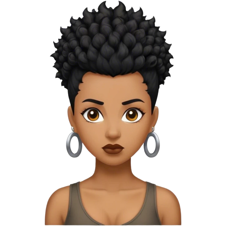 mulher de cabelo moicano preto cacheado emoji