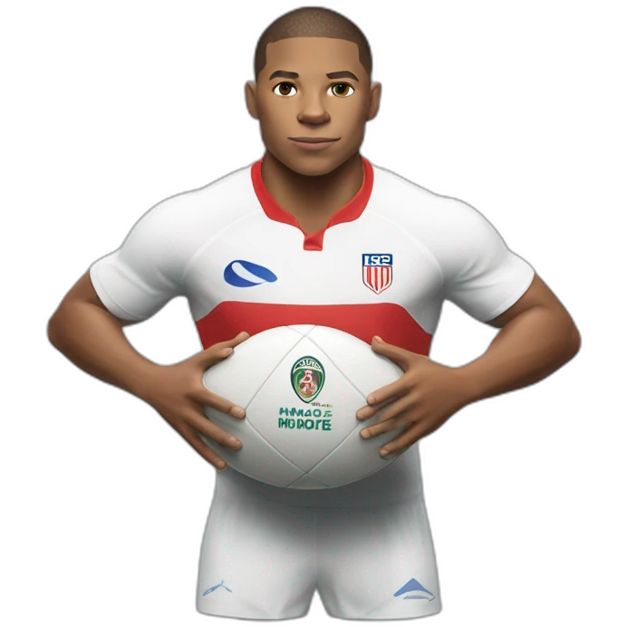 Mbappe avec un ballon de rugby emoji