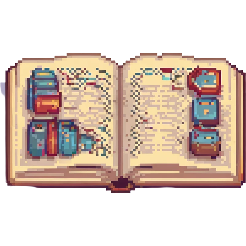 libro abierto, pixel art, estilo retro, píxeles visibles emoji