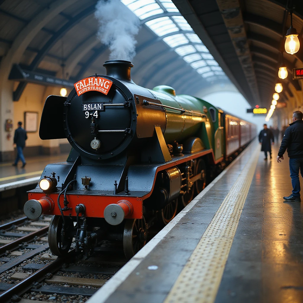 Platform 9 3/4 with the Hogwarts Express, photorealistic style, Harry Potter series emoji