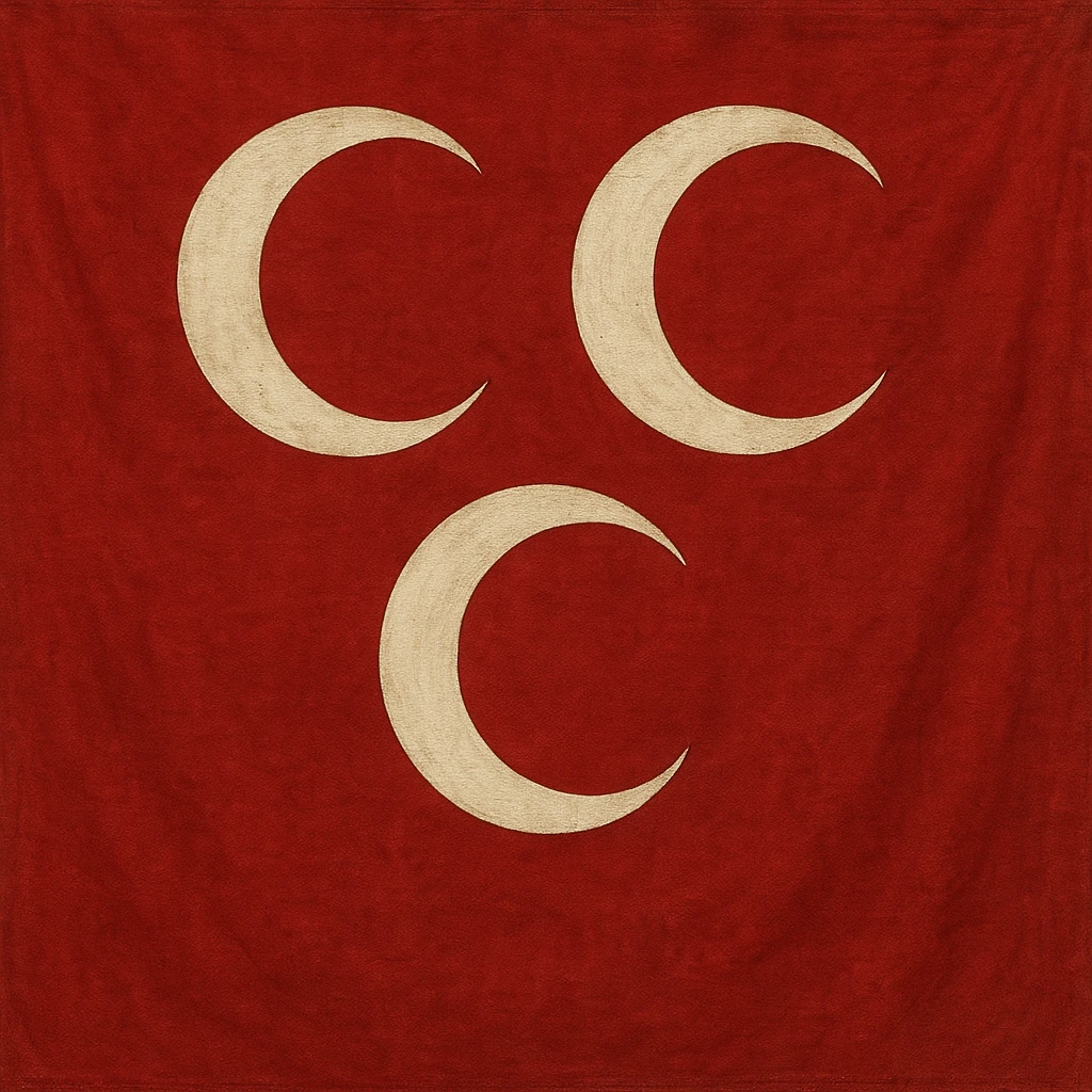 Ottoman Empire flag with red background and three white crescents, traditional and historical style, detailed and authentic design emoji