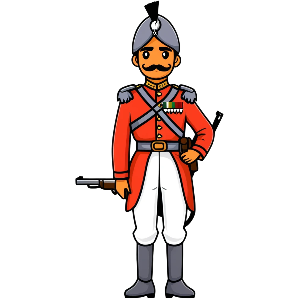 historical sepoy Indian soldier in 19th century military uniform with rifle emoji