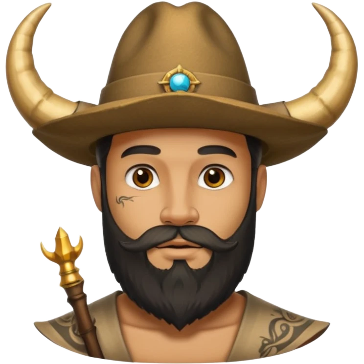 Bearded figure — large hat with horn, tattoo on face emoji