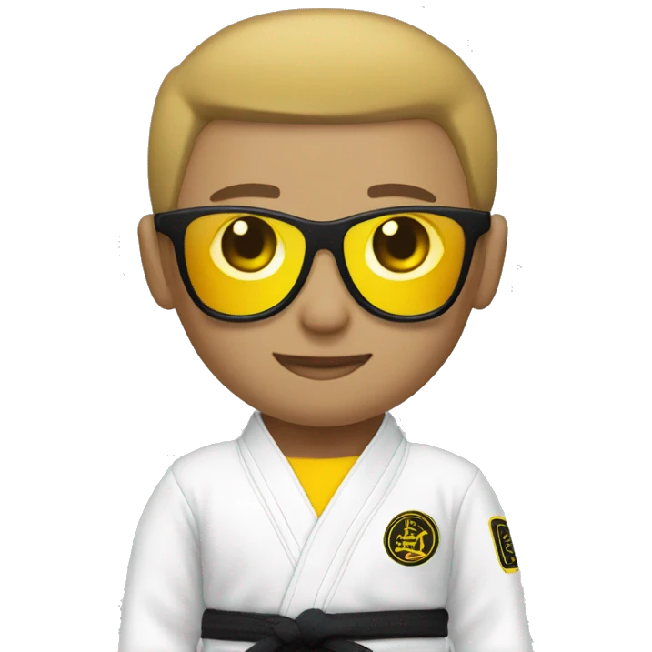 Light skinned Cool boy with jiujitsu gi with a yellow belt and sunglasses emoji