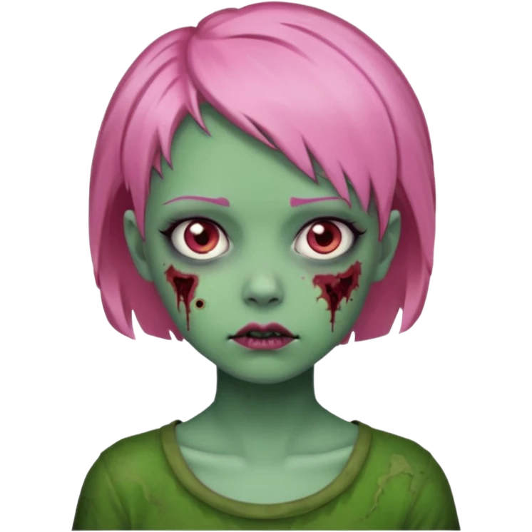 zoombie girl pink short hair, green skin emoji