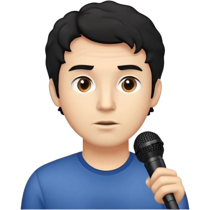 Weatherman reporter man, slightly curly and short black hair, serious, no glasses, and with a microphone emoji