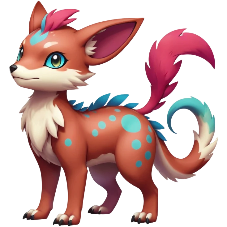 Vibrant Male multi-colored cute cool anime-styled Falvie-Fionbri-fantasy-creature-Fakémon-Pokémon, full body, with random markings emoji