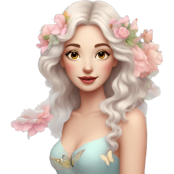 Gorgeous pastel lady with flowers and butterflies emoji