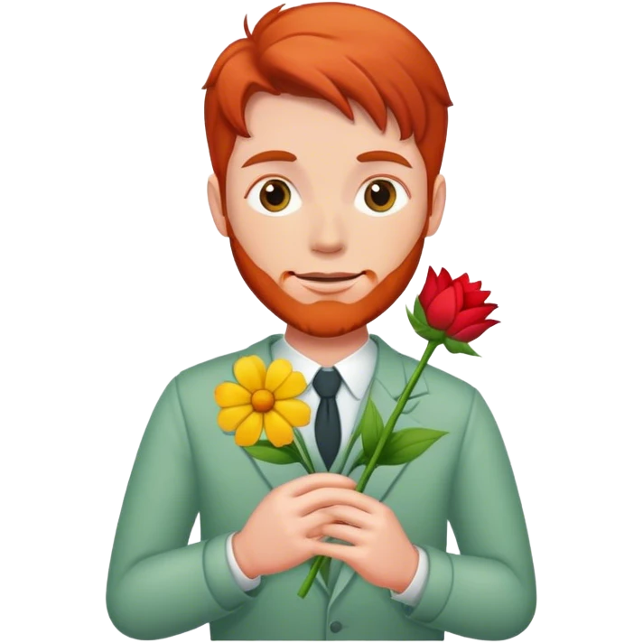 a red head man holding a flower emoji
