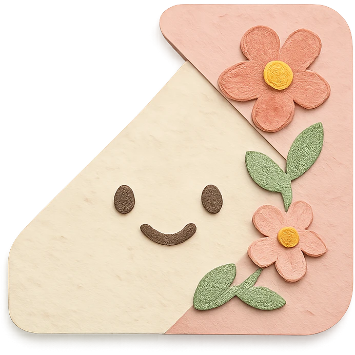 soft pastel gentle corner sticker with floral pattern, with a smiling face accent emoji