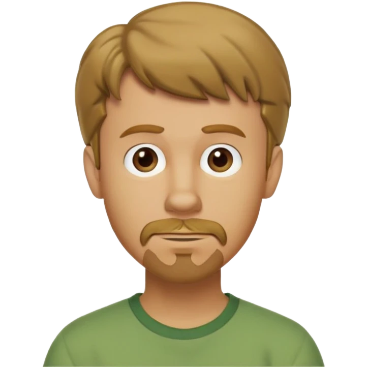 shaggy rogers, caucasian man, very short goatee with no mustache at all, dark blonde, green shirt from scooby doo emoji
