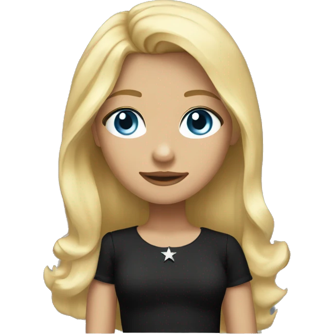 Girl with a blond hair, light blue eyes wearing a black dress and black all star  emoji
