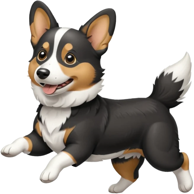 Black and white realistic cardigan welsh corgi running with its long low tail streaming out behind it emoji