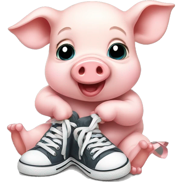 Baby pig tying his sneakers  emoji