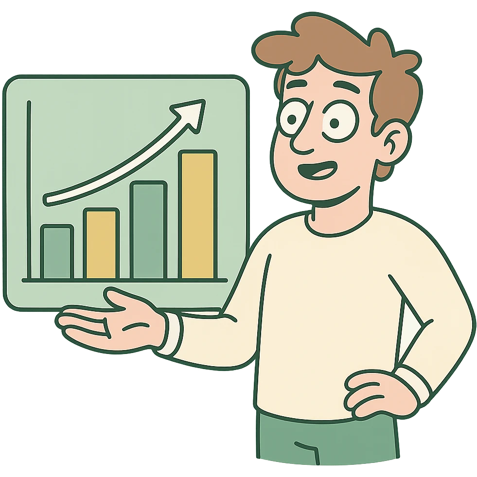 modern bar graph, green gold and white color scheme, rounded shapes, simple design emoji