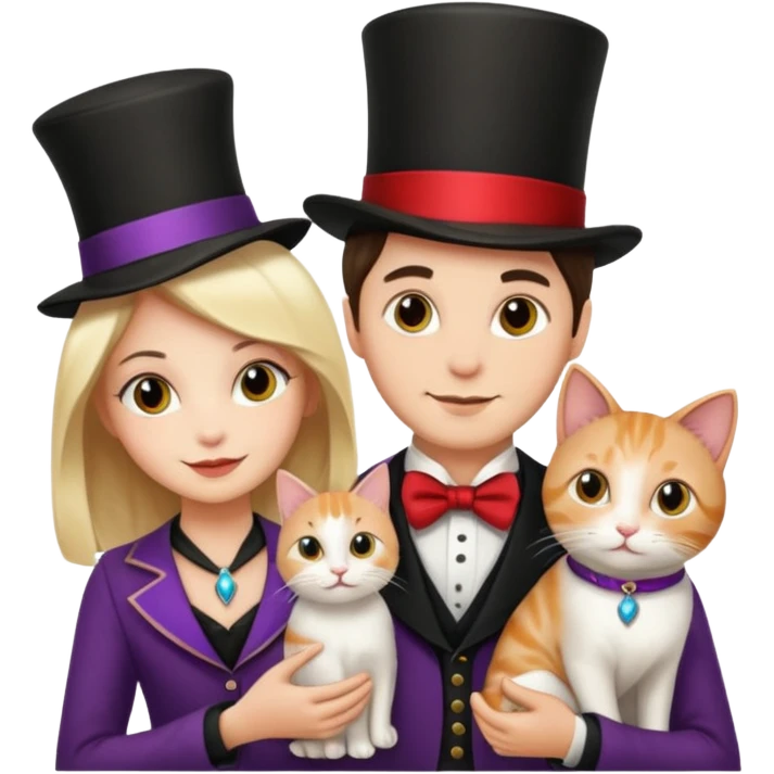 magician couple and their pet cat emoji