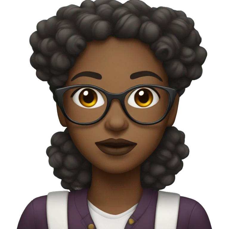 black girl with curly hair,  white glasses and big lips emoji